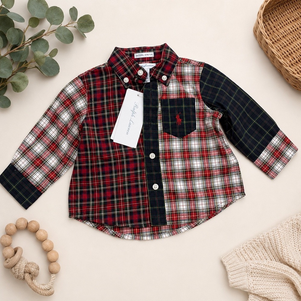 Ralph Lauren Baby Boys 3M Patchwork Plaid Button‎ Down Shirt  Multi NWT